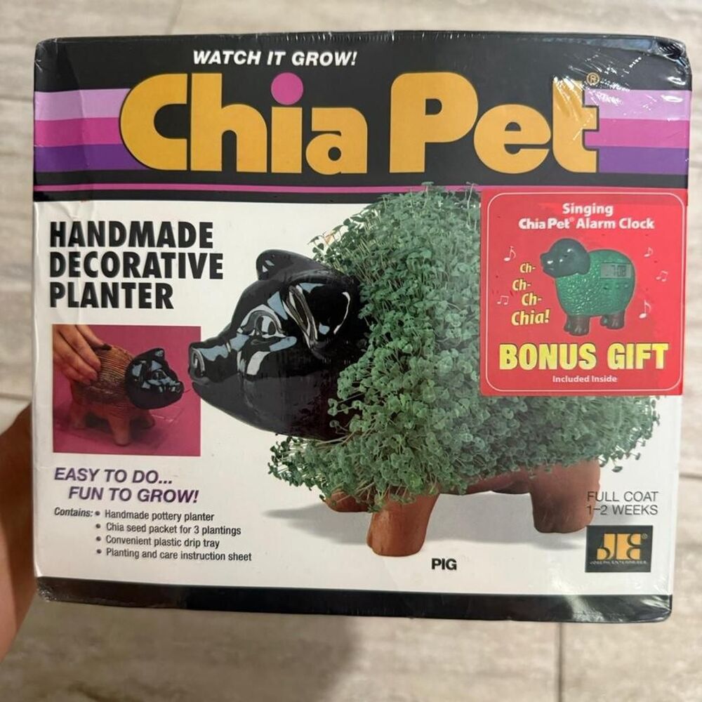 Vtg 90s Pig Chia Pet Planter NIB Sealed Room Decor Alarm Clock Bonus Retro Y2K